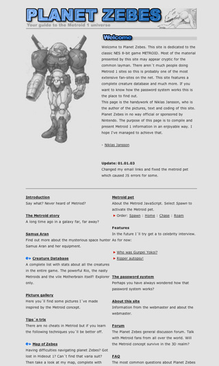 Website screenshot, 2001